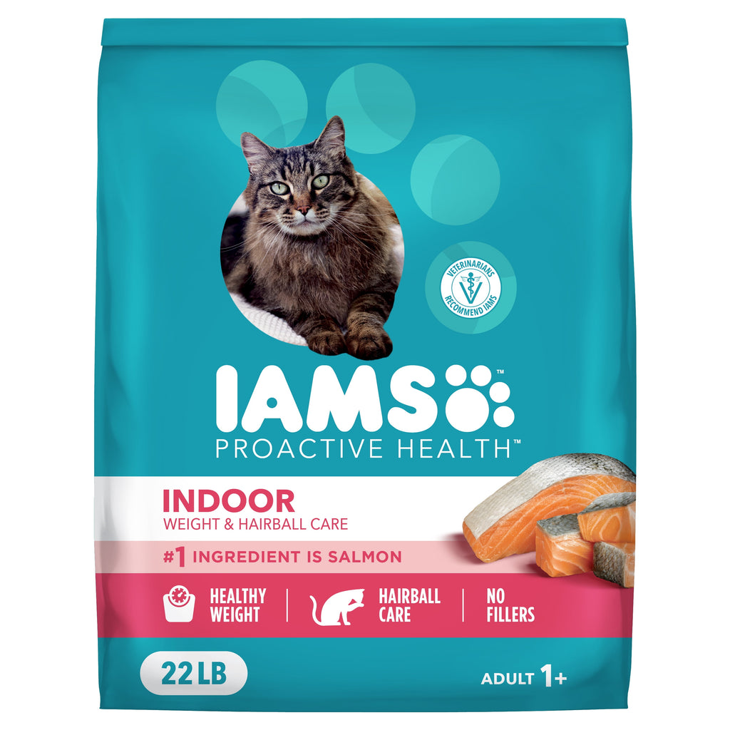 IAMS Proactive Health Indoor Adult Cat Food with Salmon for Weight & Hairball Care - 22 lb
