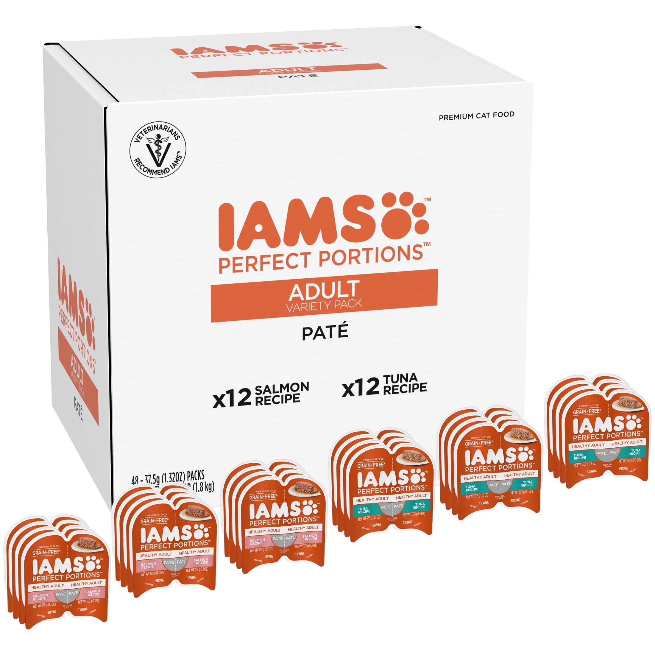 Iams Perfect Portions Healthy Adult Pate - Variety Recipe Wet Cat Food, 2.6 Oz Twin-Pack Trays 24 Count