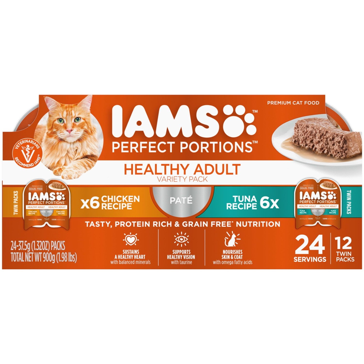 Iams Perfect Portions Grain Free Wet Cat Food Variety Pack - 1.32 Oz Trays, 12 Pack