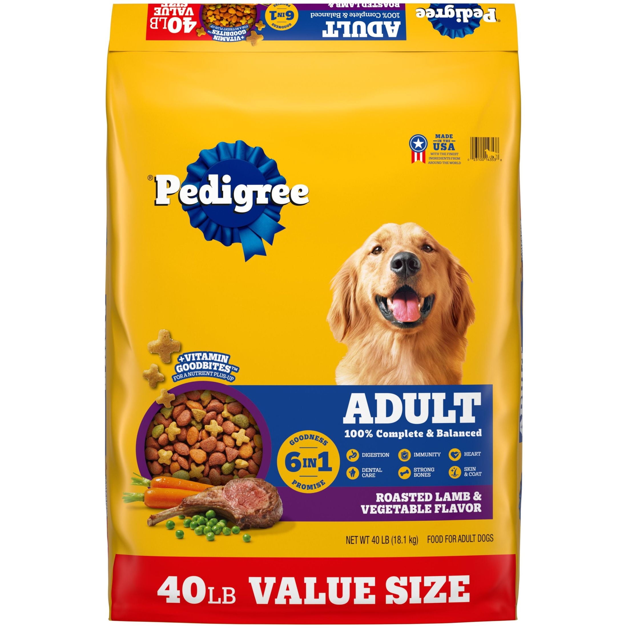 Pedigree High Protein Roasted Lamb & Vegetable Flavor Adult Dry Dog Food - 40 lb Bag