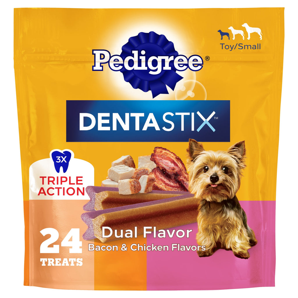 Pedigree Dentastix Dental Chews for Dogs - Small and Toy Breed, Bacon & Chicken Flavors, 5 oz. Bag