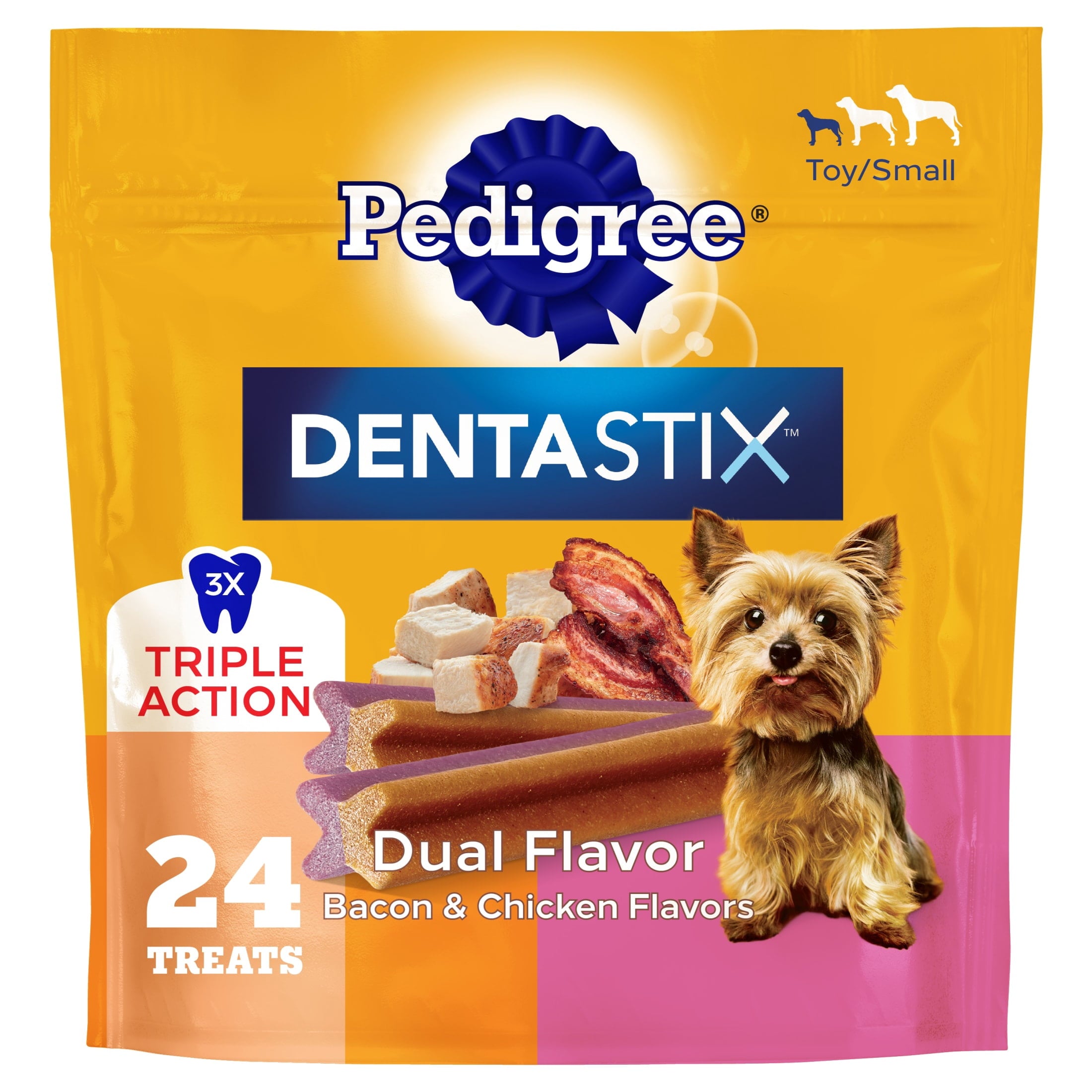 Pedigree Dentastix Dental Chews for Dogs - Small and Toy Breed, Bacon & Chicken Flavors, 5 oz. Bag