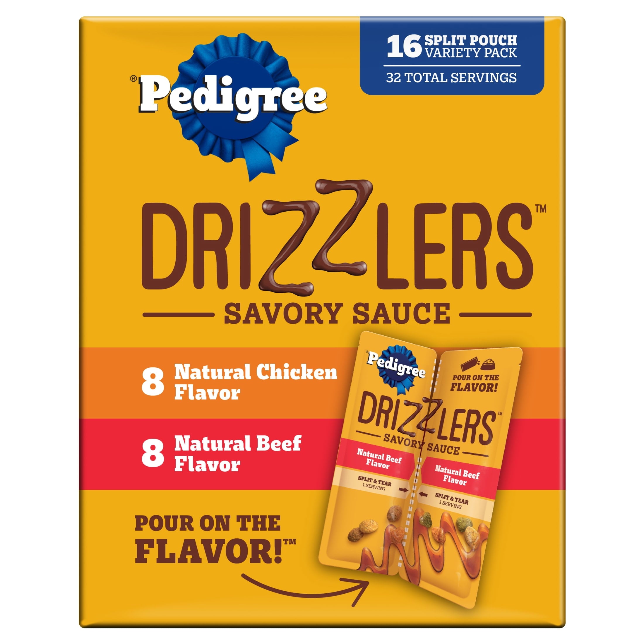 Pedigree Drizzlers Savory Sauce Multipack Wet Dog - 2.1 oz Twin Pouches, 16-Pack