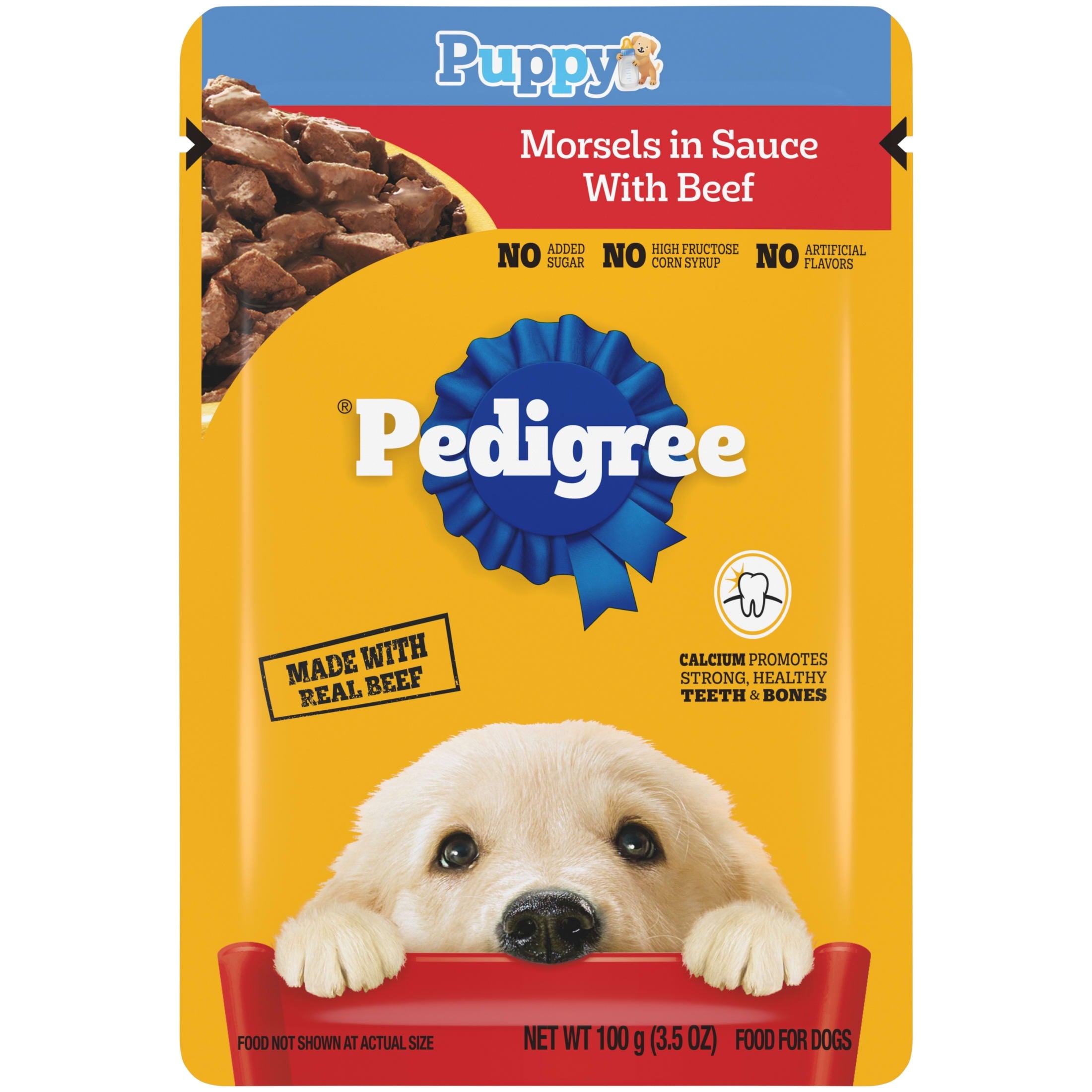 Pedigree Puppy Food Morsels in Sauce - Wet Dog Food Pouches, Beef Flavor, 3.5 oz. Pouches