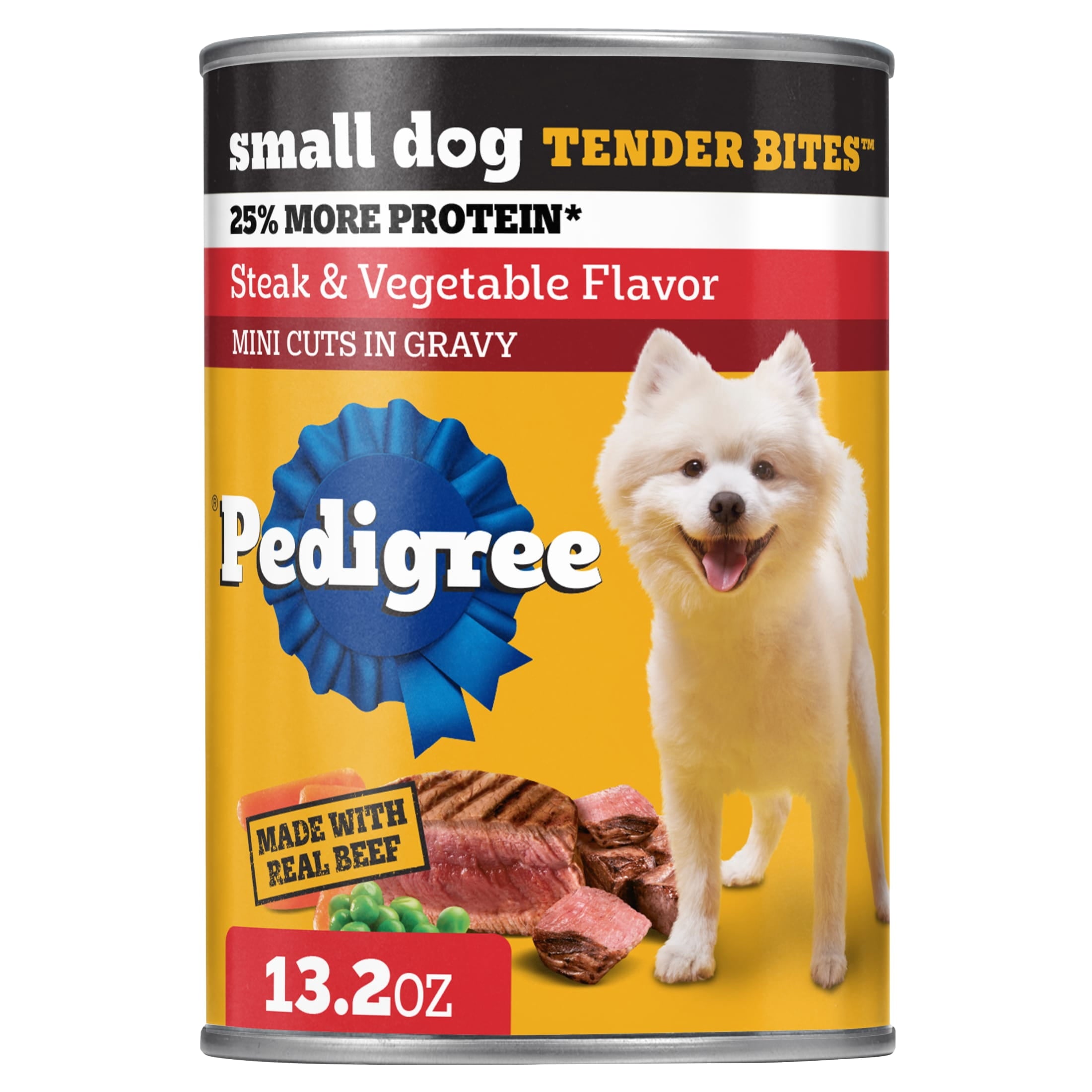 Pedigree Small Dog Tender Bites In Gravy Wet Dog Food - Steak & Vegetable Flavor, (12) 13.2 oz Cans
