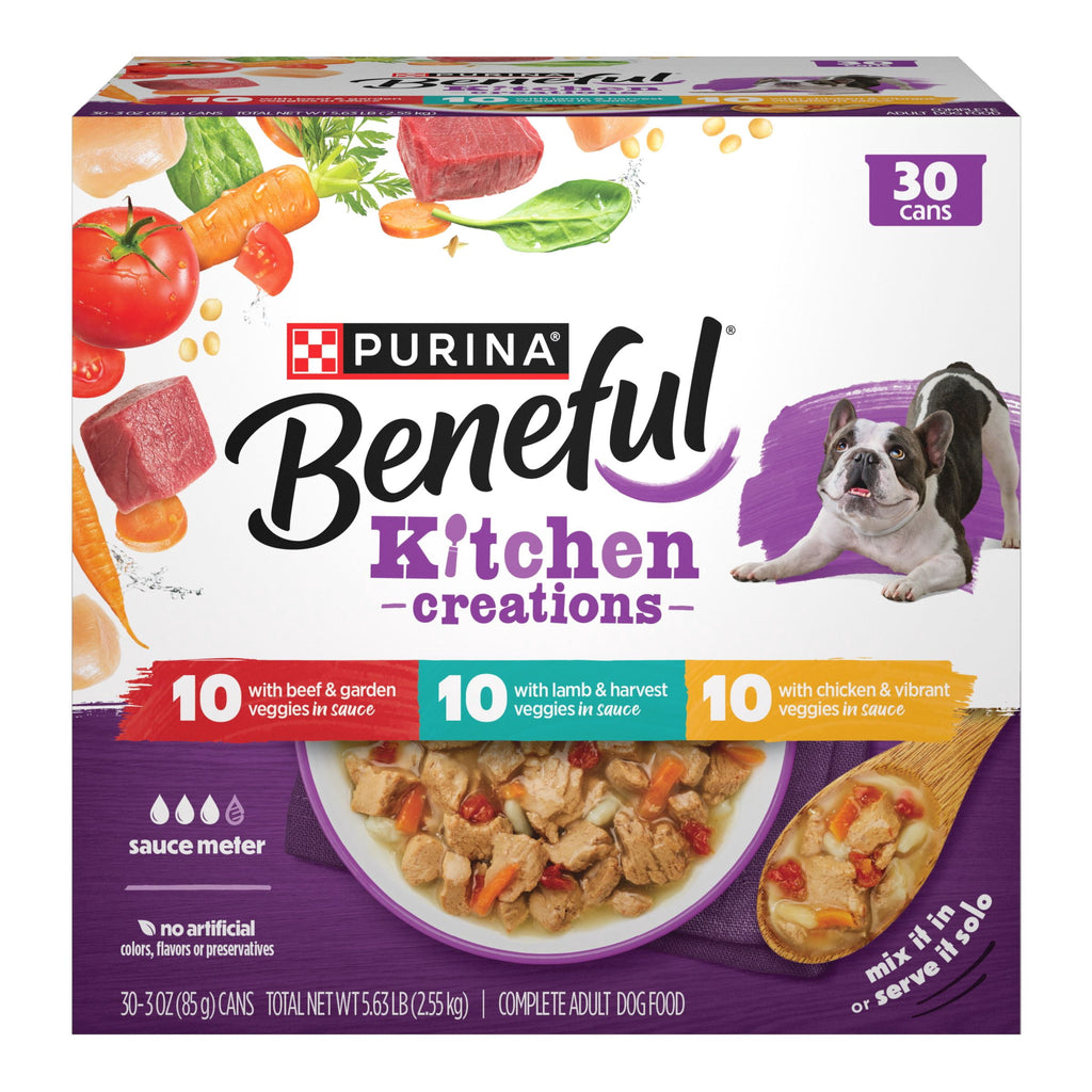 Purina Beneful Kitchen Creations With Beef - Chicken, or Lamb Wet Dog Food Variety Pack, 3 oz Cans (30 Pack)