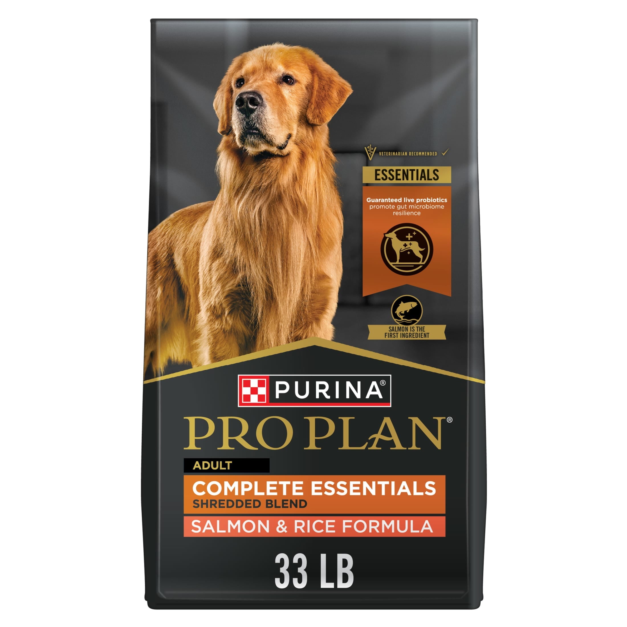 Purina Pro Plan Complete Essentials Shredded Blend Salmon and Rice Dry Dog Food Formula with Probiotics for Dogs - 33 lb Bag