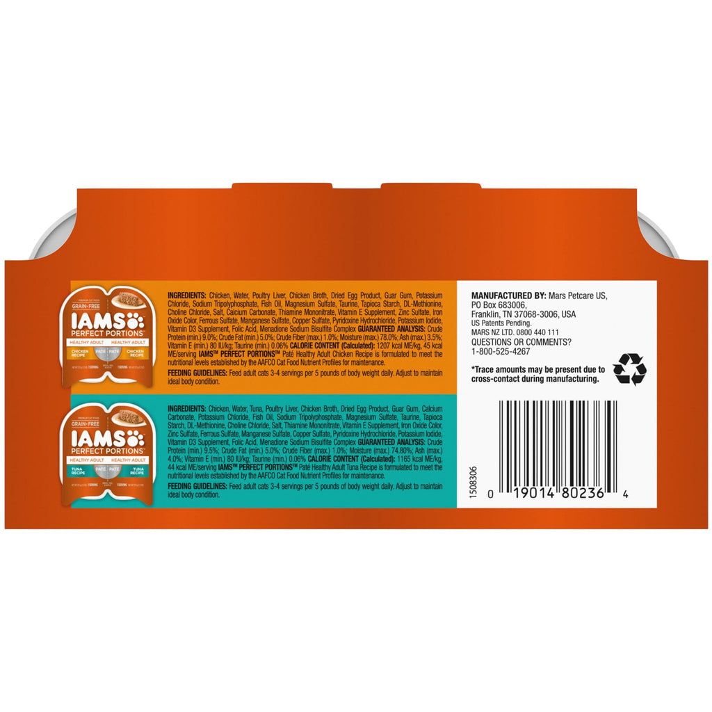 Iams Perfect Portions Grain Free Wet Cat Food Variety Pack - 1.32 Oz Trays, 12 Pack