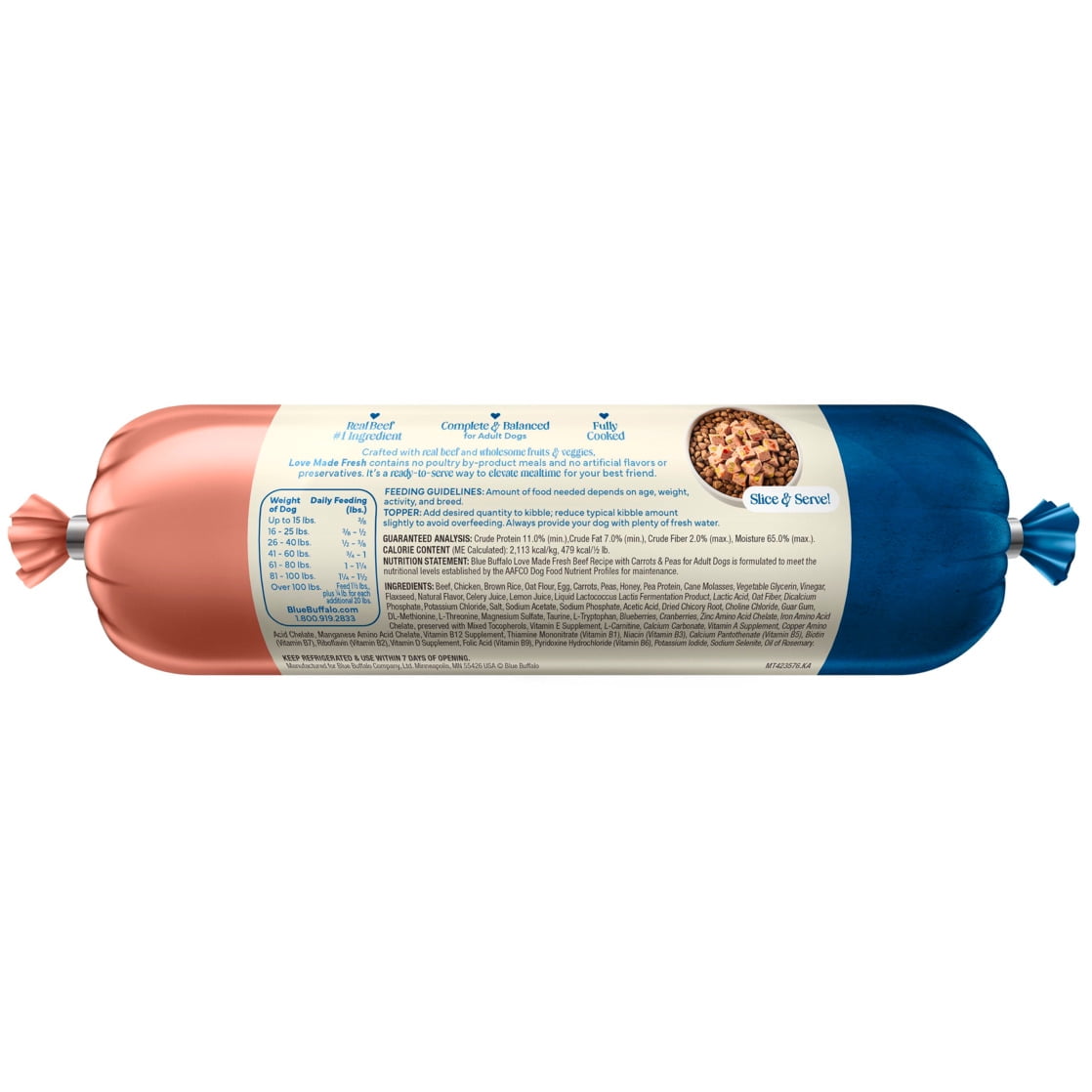 Blue Buffalo Love Made Fresh Dog Food - Refrigerated, Beef Recipe, 1-lb Roll