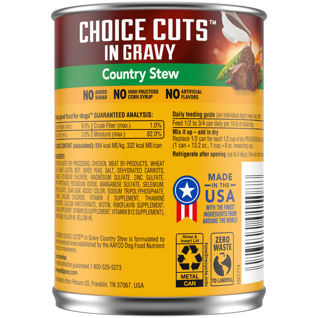 Pedigree Choice Cuts In Gravy Adult Soft Wet Dog Food Country Stew Flavor - 13.2 Oz Cans, 12 Count - 6-Pack