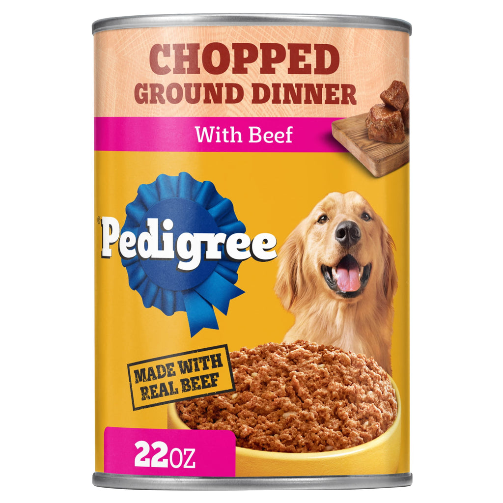 Pedigree Chopped Ground Dinner Soft Wet Dog Food With Beef - Canned Dog Food, 22 oz. Cans, 12 Count - 6-Pack