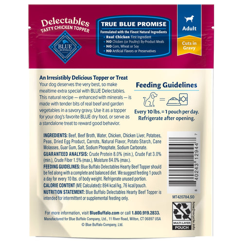 Blue Buffalo Delectables Natural Wet Dog Food Toppers - Hearty Beef, 3-oz Pouch