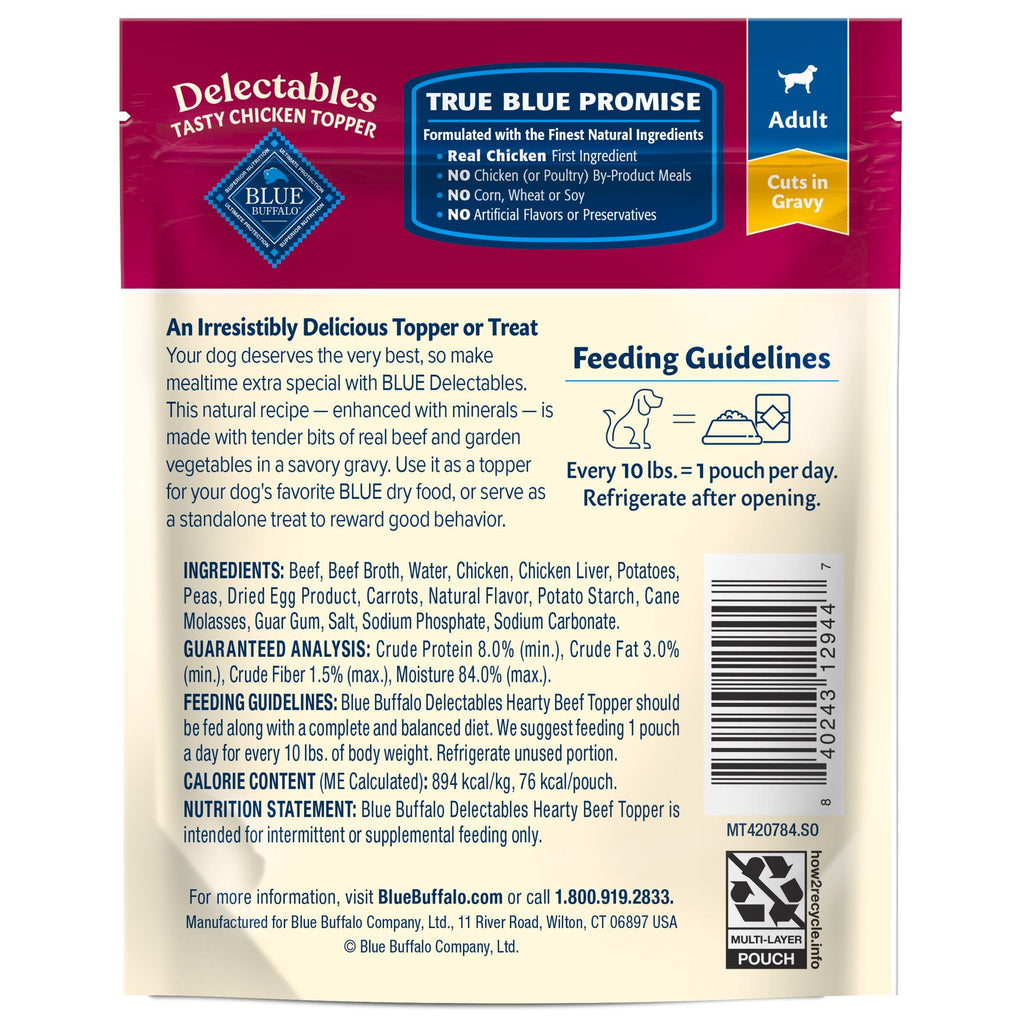 Blue Buffalo Delectables Natural Wet Dog Food Toppers - Hearty Beef, 3-oz Pouch - 6-Pack