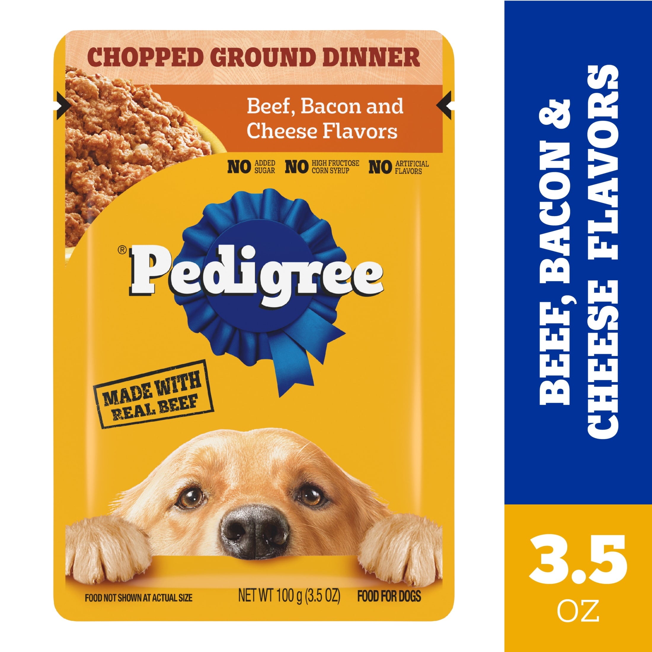 Pedigree Chopped Ground Dinner Beef - Bacon & Cheese Flavors Adult Soft Wet Dog Food, 3.5 Oz Pouches - 4-Pack