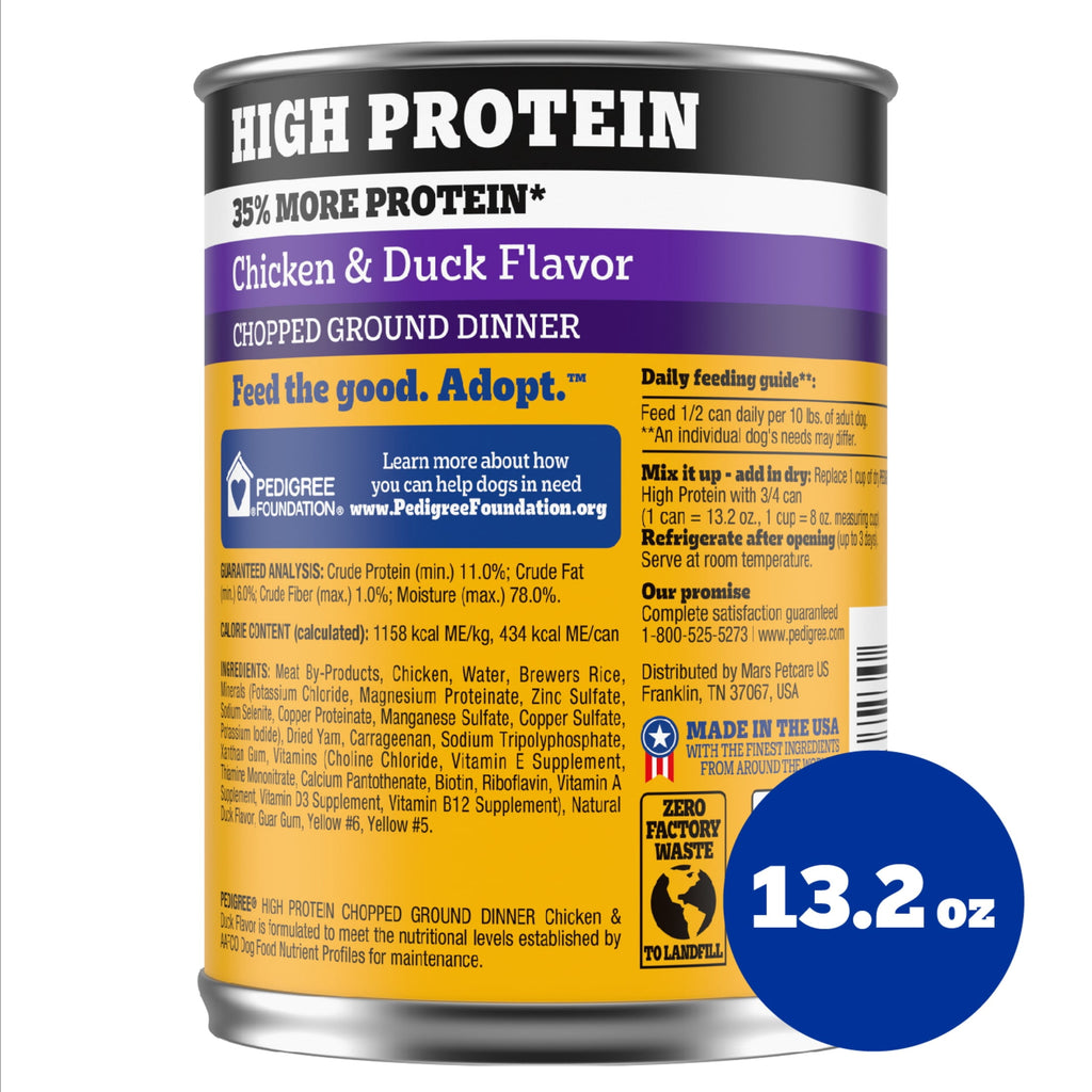 Pedigree High Protein Chopped Chicken & Duck Flavor Adult Soft Wet Dog Food - 13.2 oz Can - 12-Pack