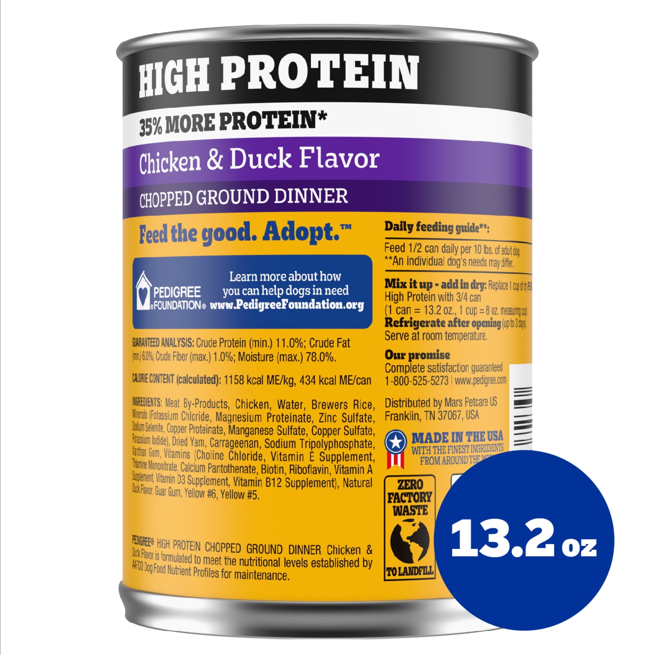 Pedigree High Protein Chopped Chicken & Duck Flavor Adult Soft Wet Dog Food - 13.2 oz Can - 12-Pack
