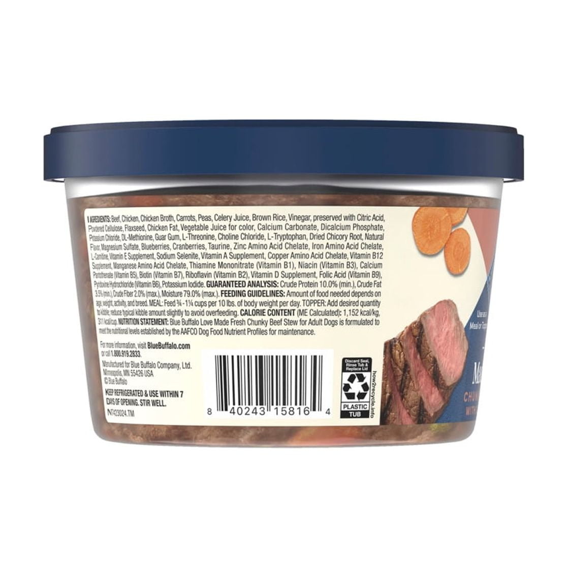 Blue Buffalo Love Made Fresh Dog Food - Refrigerated, Chunky Beef Stew, 1-lb Tub