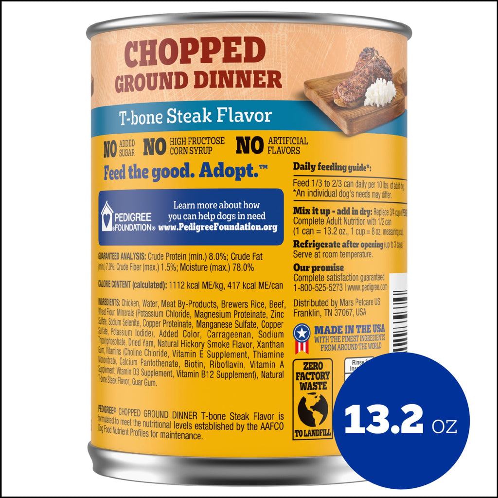 Pedigree Chopped Ground Dinner T-Bone Steak Flavor Adult Wet Dog Food - (12) 13.2 Oz Cans - 12-Pack