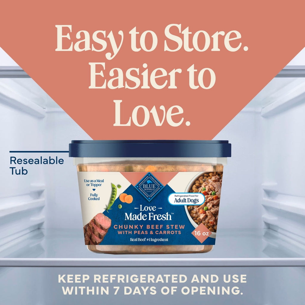 Blue Buffalo Love Made Fresh Dog Food - Refrigerated, Chunky Beef Stew, 1-lb Tub