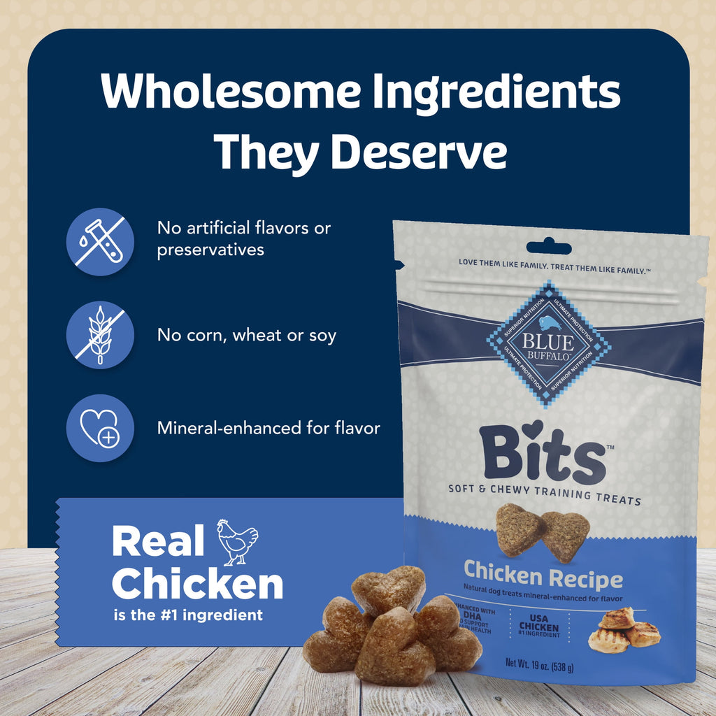 Blue Buffalo Bits Soft Dog Treats for Training - Enhanced with DHA, 19-oz. Bag