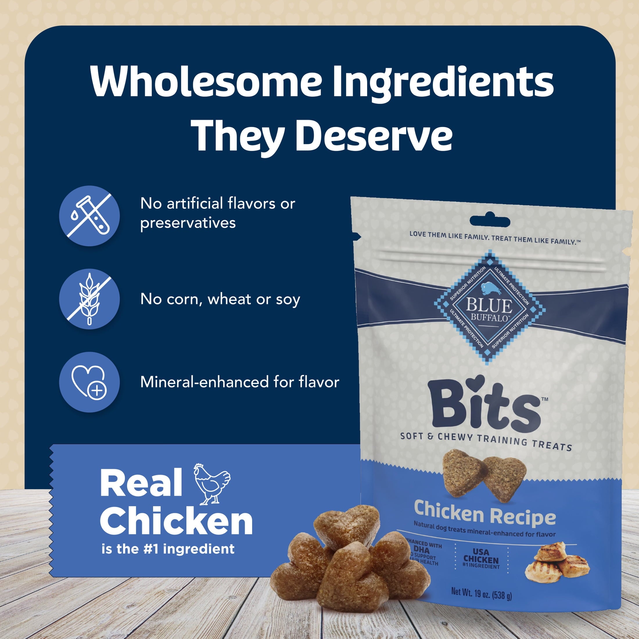 Blue Buffalo Bits Soft Dog Treats for Training - Enhanced with DHA, 19-oz. Bag