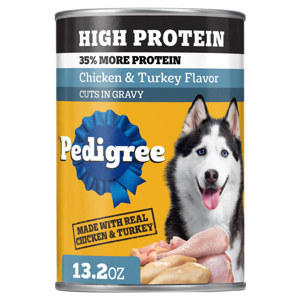 Pedigree High Protein Chicken & Turkey Flavor In Gravy Adult Soft Wet Dog Food - (12) 13.2 oz Cans - 4-Pack