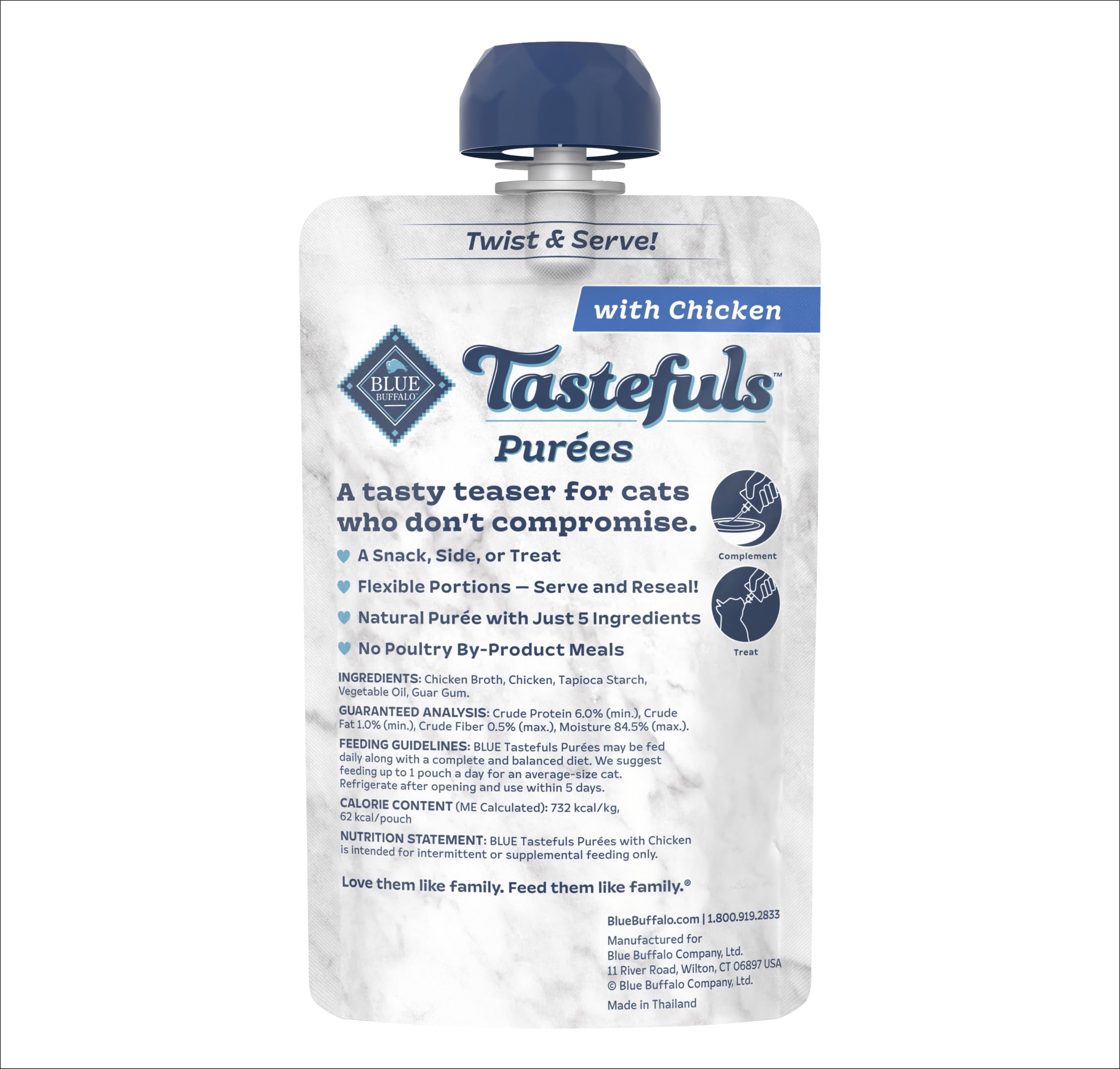 Blue Buffalo Tastefuls Adult Cat Natural Purees - Salmon 3-oz Resealable Twist Cap Pouch