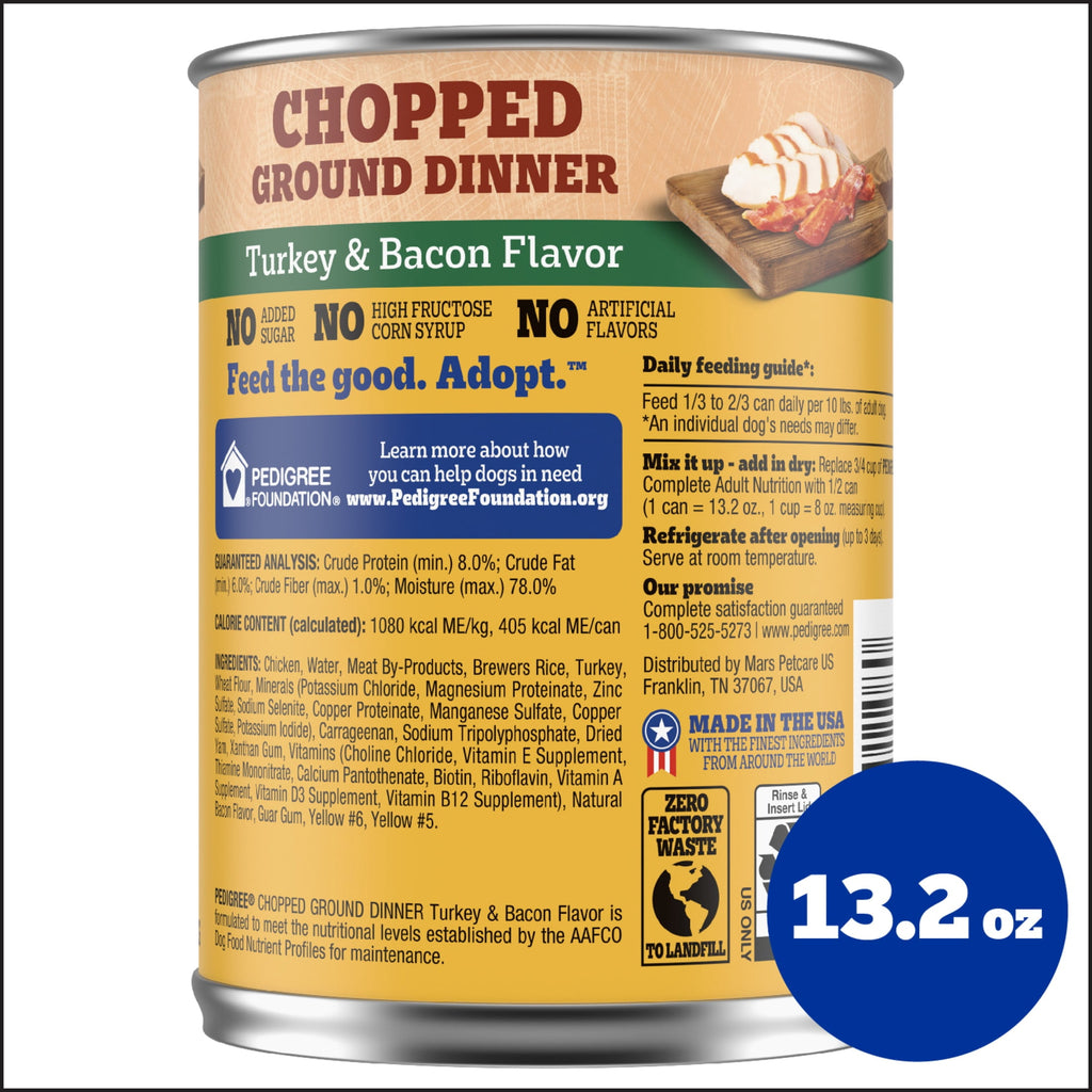 Pedigree Chopped Ground Dinner Turkey & Bacon Flavor Adult Soft Wet Dog Food - (12) 13.2 Oz Cans