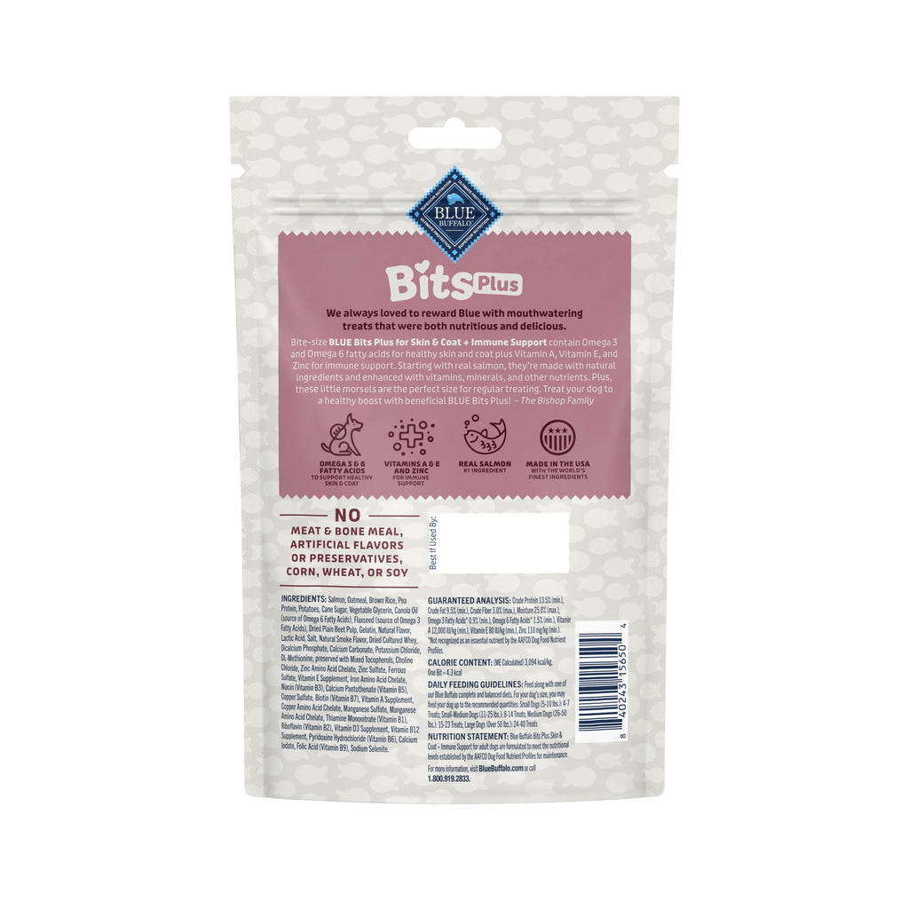 Blue Buffalo BLUE Bits Plus Skin & Coat and Immune Support Daily Benefit Dog Treats - Soft & Chewy Salmon Morsels, 9.5-oz. Bag