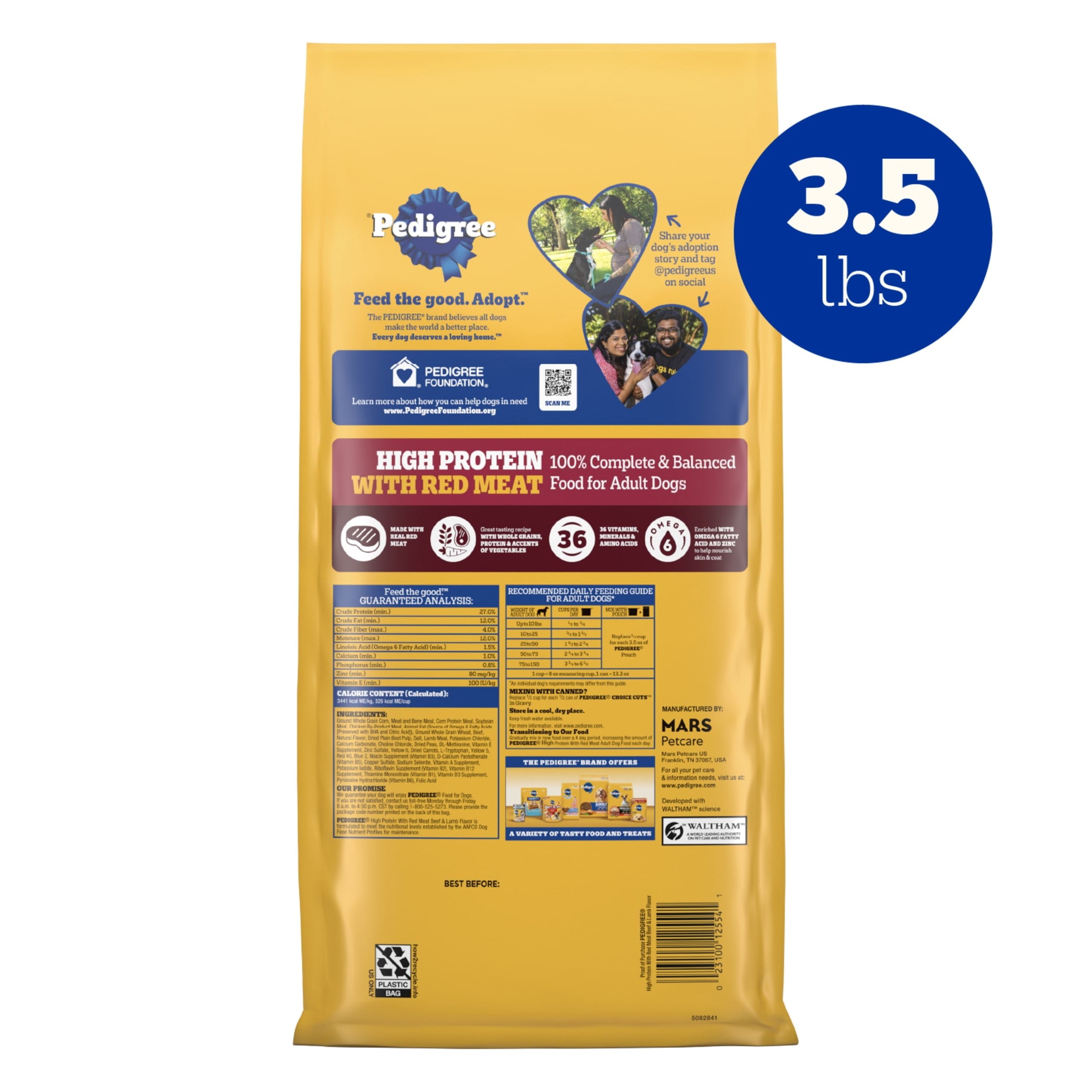 Pedigree Dry Dog Food for Adult Dogs - High Protein, Beef and Lamb Flavor, 3.5 lb. Bag