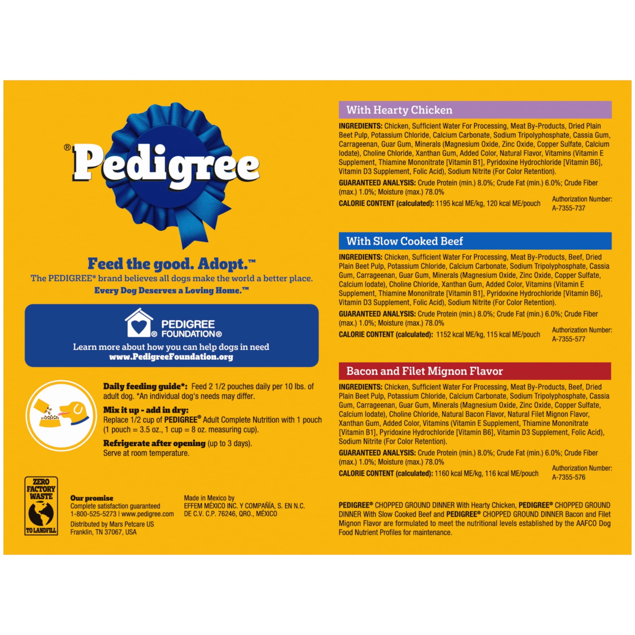 Pedigree Chopped Ground Dinner Slow Cooked Beef Variety Pack Wet Dog Food - (18) 3.5 Oz Pouches