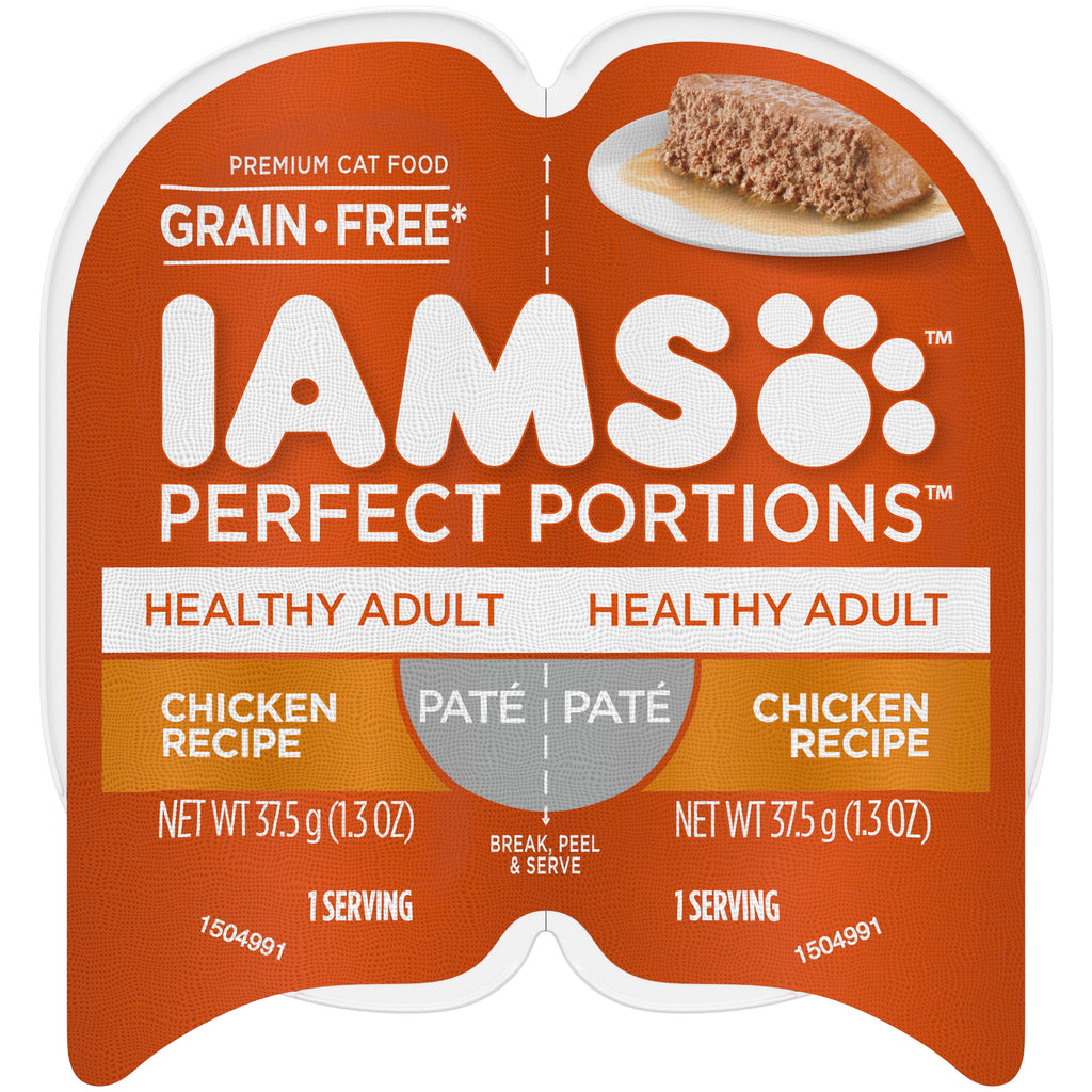 IAMS PERFECT PORTIONS Healthy Adult Grain Free Wet Cat Food Pat© - Chicken Recipe, 2.6 oz. Easy Peel Twin-Pack Tray - 24-Pack