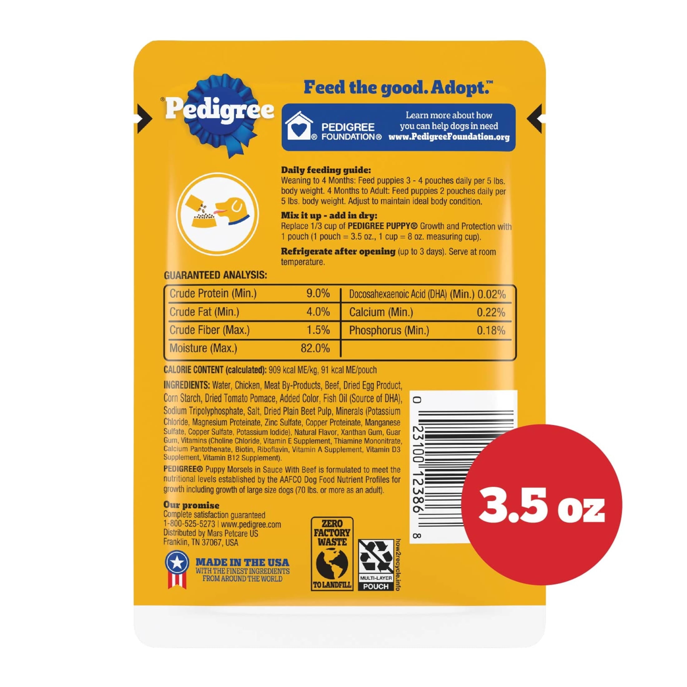 Pedigree Puppy Food Morsels in Sauce - Wet Dog Food Pouches, Beef Flavor, 3.5 oz. Pouches