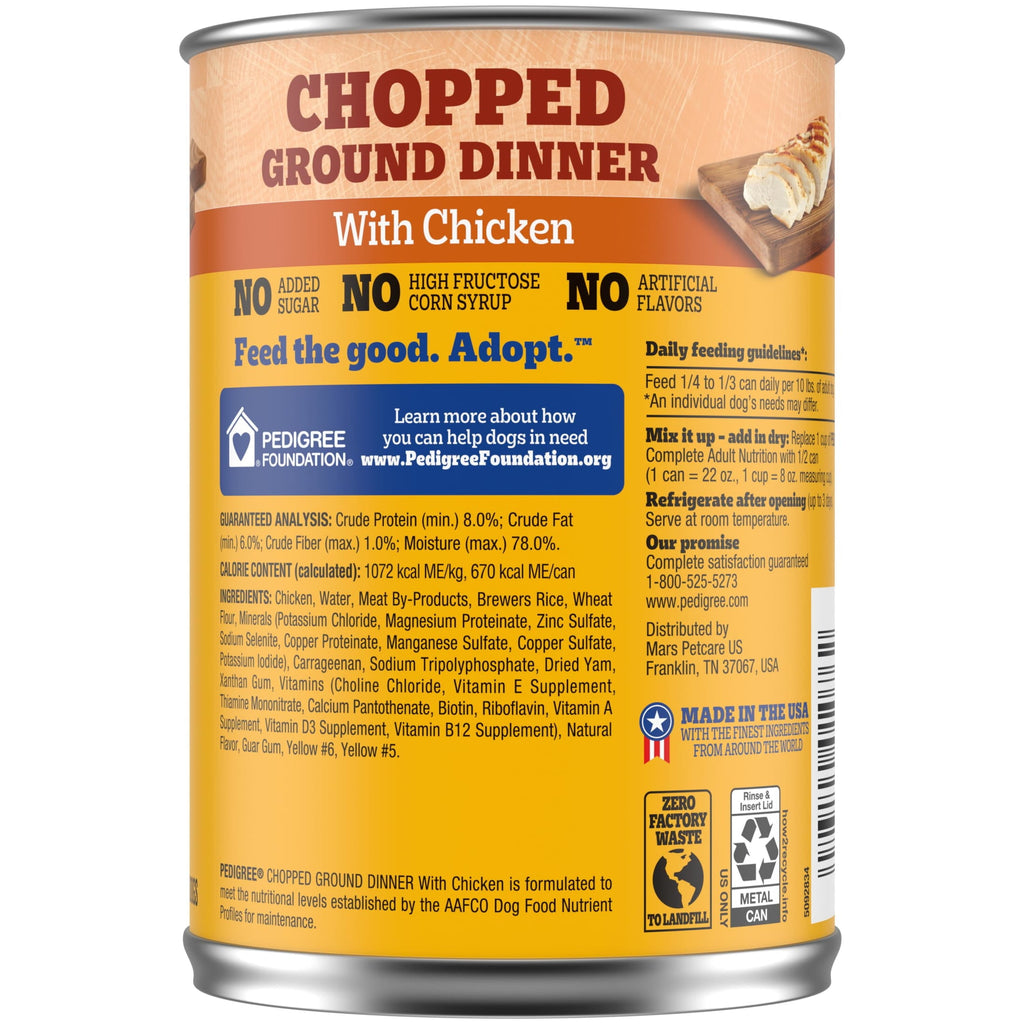 Pedigree Chopped Ground Dinner Wet Dog Food With Chicken - Canned Dog Food, 22 oz. Can - 6-Pack