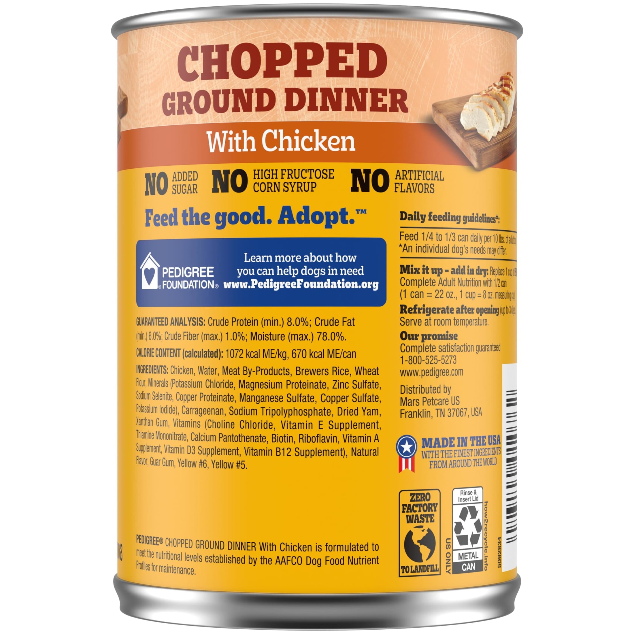 Pedigree Chopped Ground Dinner Wet Dog Food With Chicken - Canned Dog Food, 22 oz. Can - 3-Pack