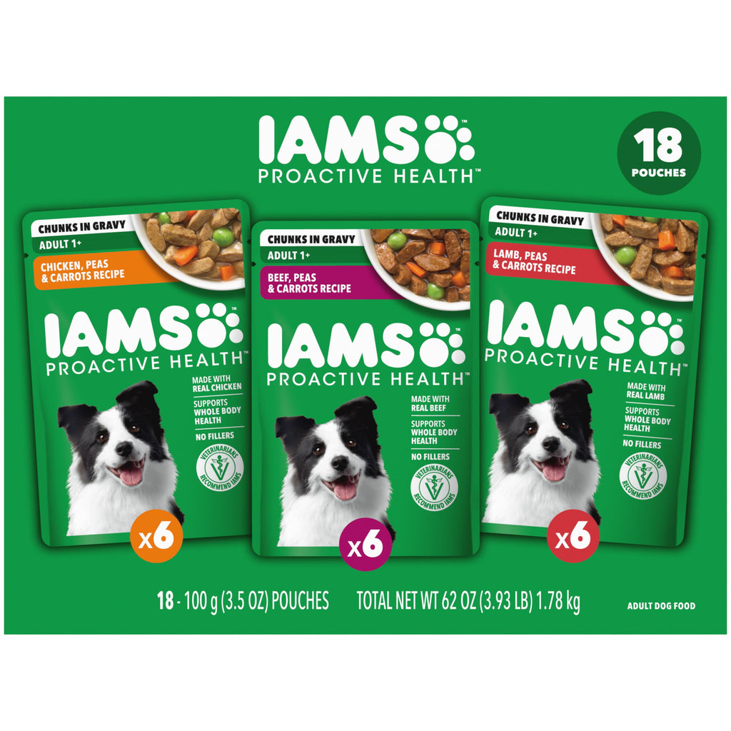 IAMS Proactive Health Core Pouch - 18 Count (6 x Chicken - 6 x Beef, 6 x Lamb)