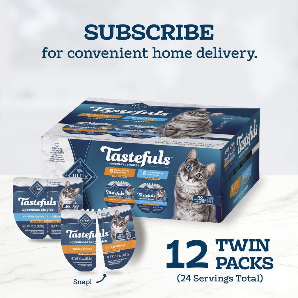Blue Buffalo Tastefuls Spoonless Wet Cat Food Paté - 2.6-oz. Twin Packs, Chicken & Turkey (12 Count.)