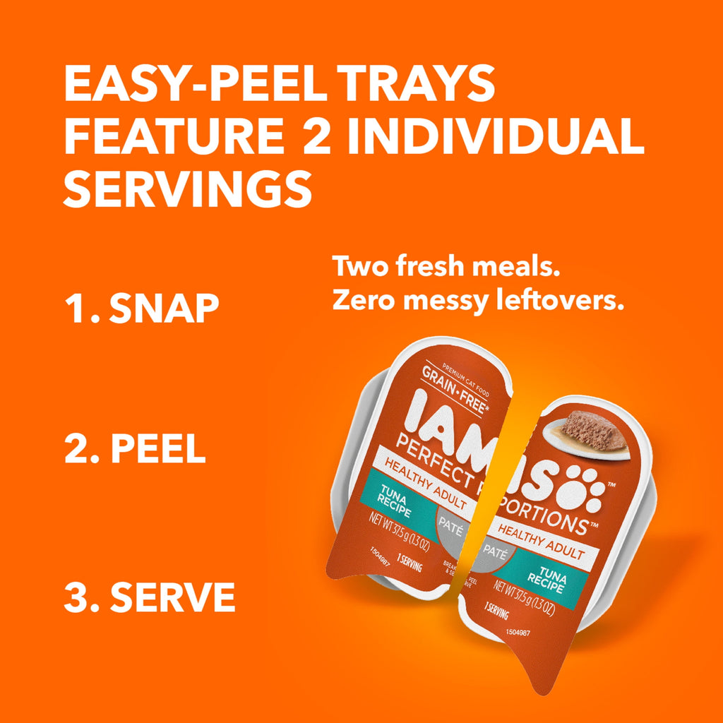 Iams Perfect Portions Pate Tuna Recipe Healthy Adult Cat Food - 2.6 Oz Twin-Pack Tray - 6-Pack