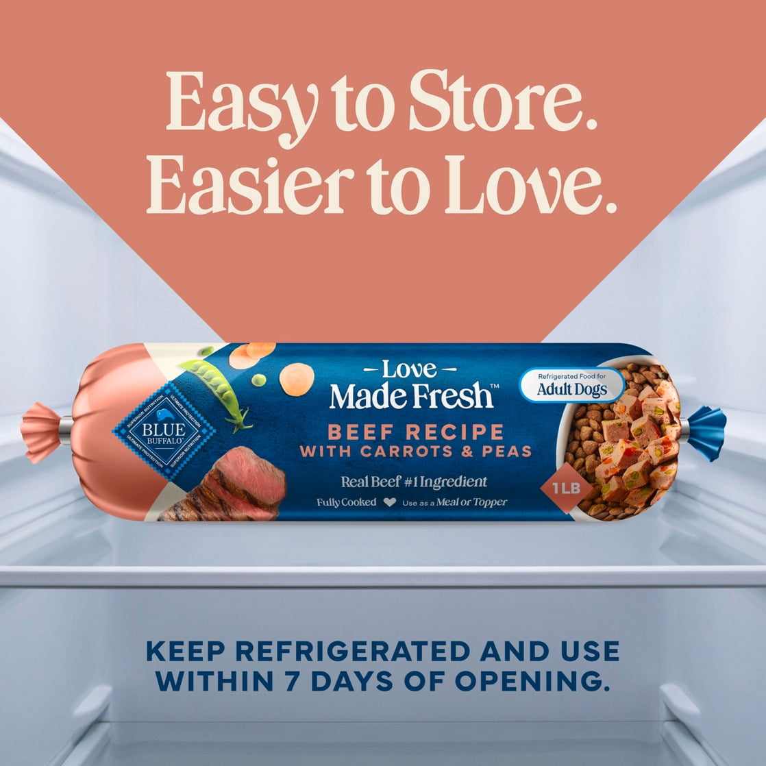 Blue Buffalo Love Made Fresh Dog Food - Refrigerated, Beef Recipe, 1-lb Roll