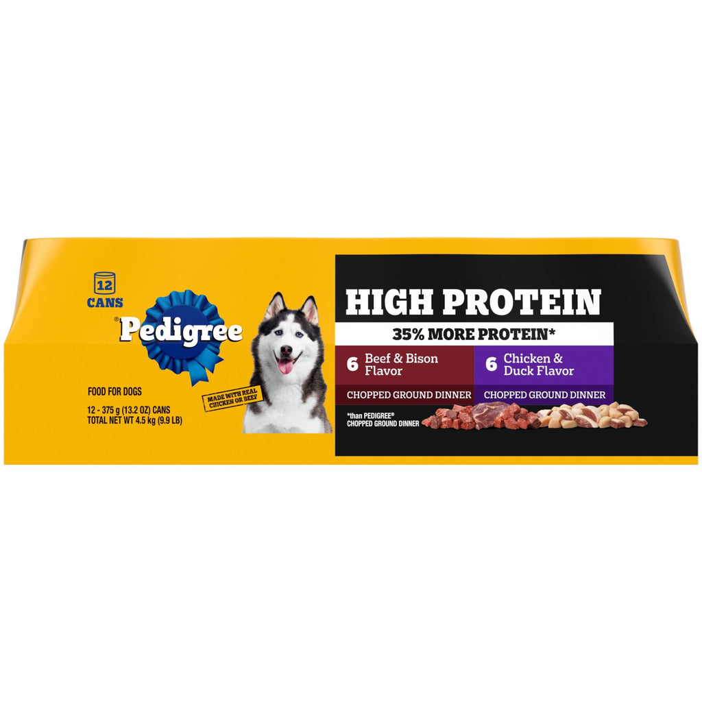 Pedigree High Protein Chicken Duck & Beef Bison Flavor Wet Dog Food Variety Pack (12) 13.2 Oz Cans