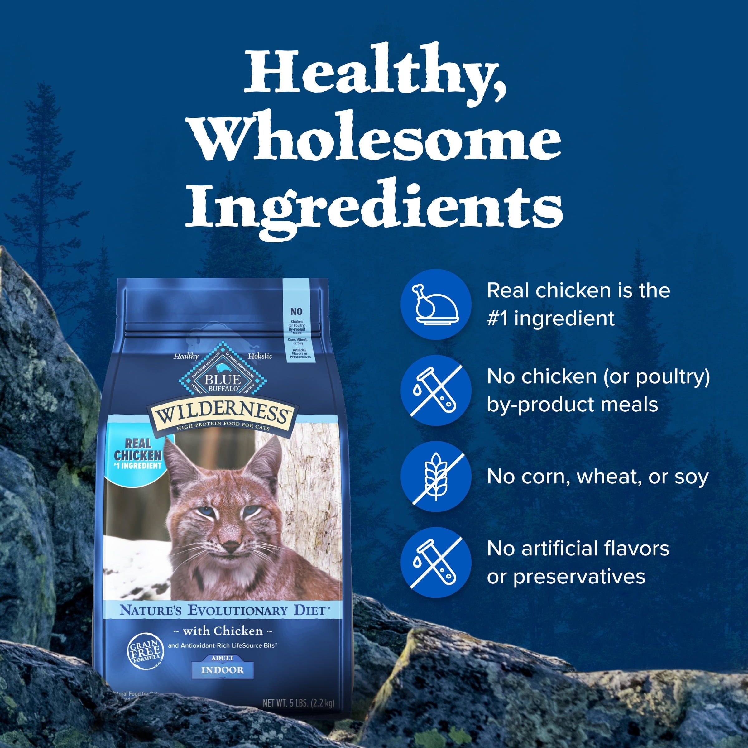 Blue Buffalo Wilderness Natural High-Protein - Grain-Free Dry Cat Food, Chicken, 9.5-lb. Bag