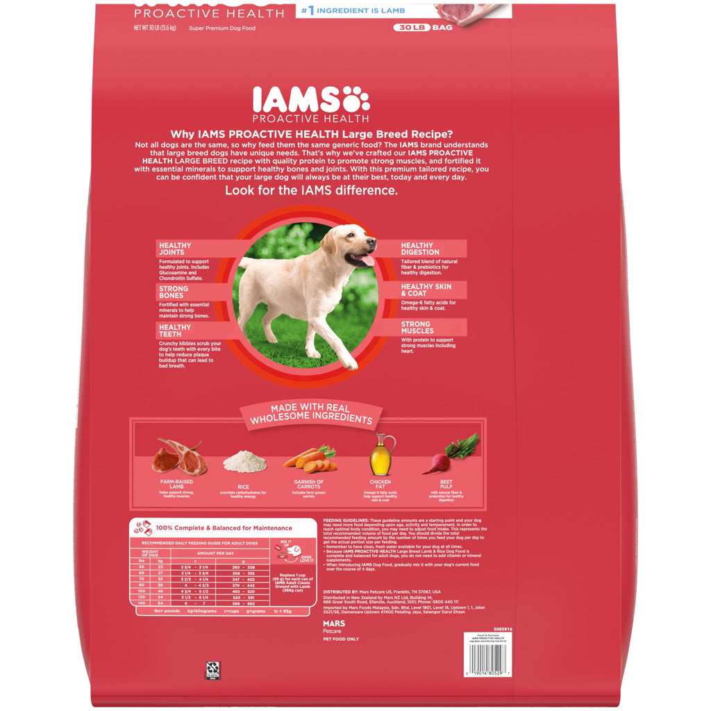 IAMS Large Breed Dry Dog Food - Adult Dog Food Dry Recipe, Lamb & Rice Recipe, 30 lb. Bag