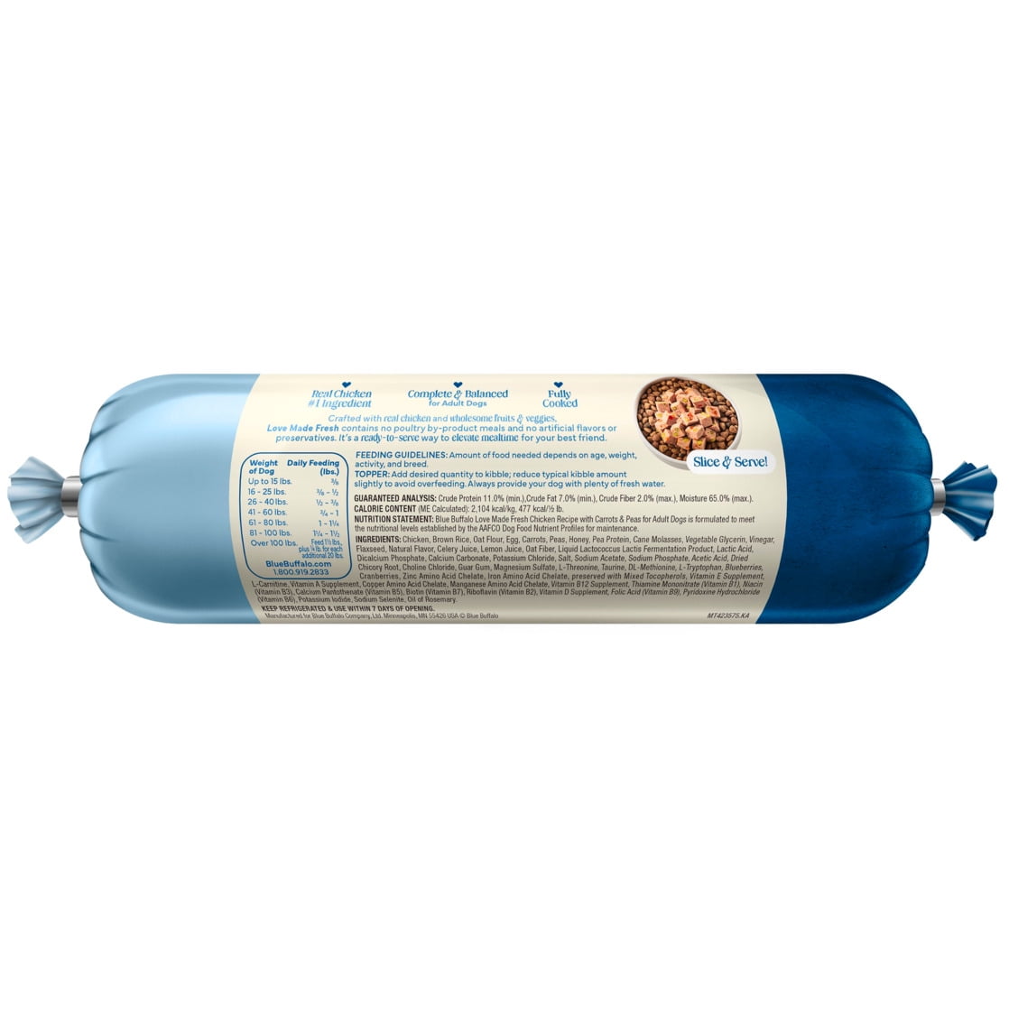 Blue Buffalo Love Made Fresh Dog Food - Refrigerated, Chicken Recipe, 1-lb Roll - 4-Pack