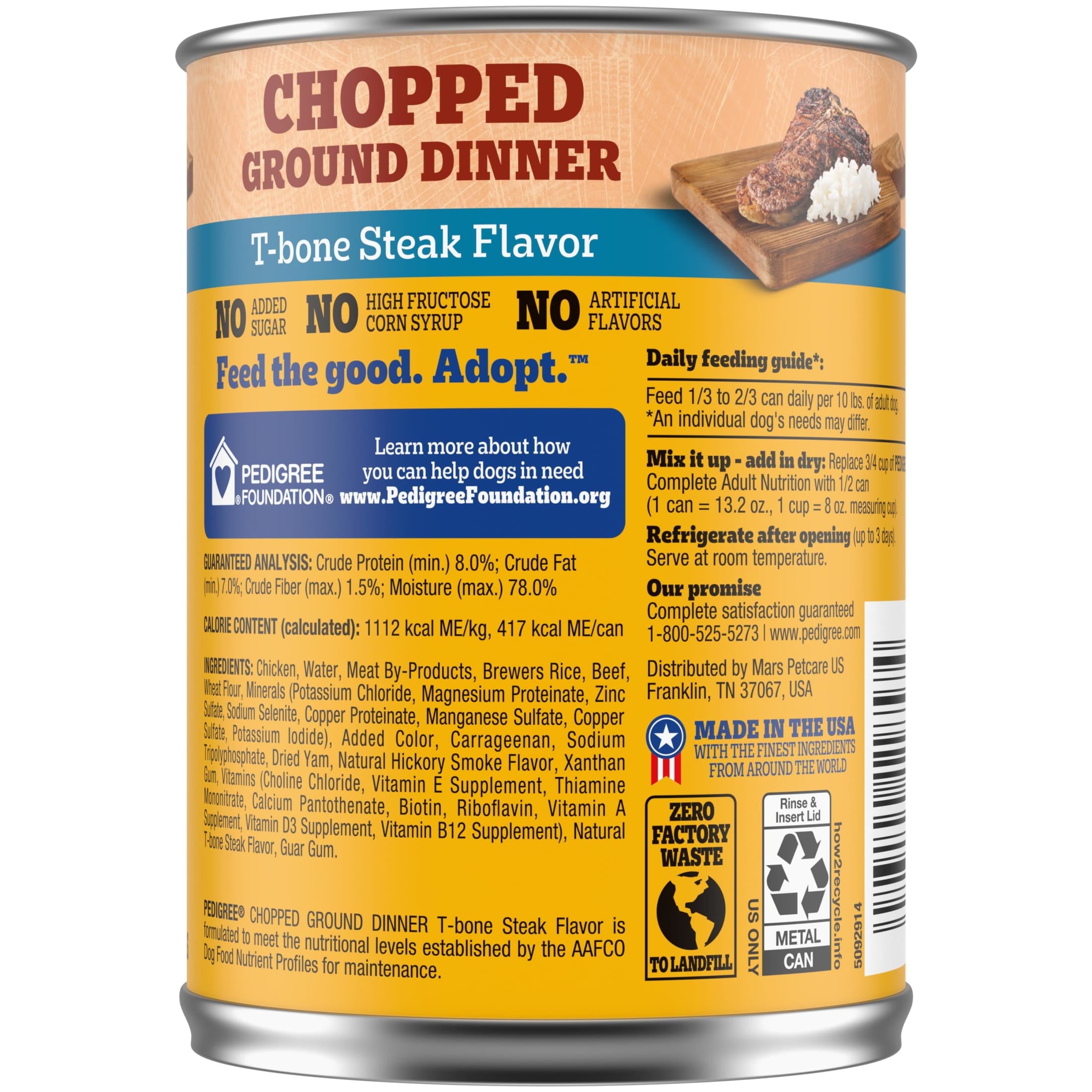 Pedigree Chopped Ground Dinner T-Bone Steak Flavor Adult Wet Dog Food - (12) 13.2 Oz Cans - 12-Pack