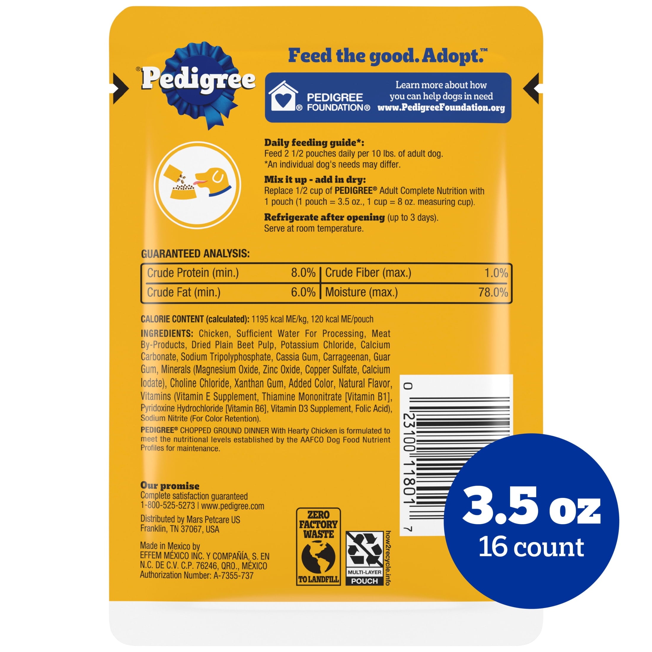 Pedigree Chopped Ground Dinner Wet Dog Food with Hearty Chicken - 3.5 oz Pouch