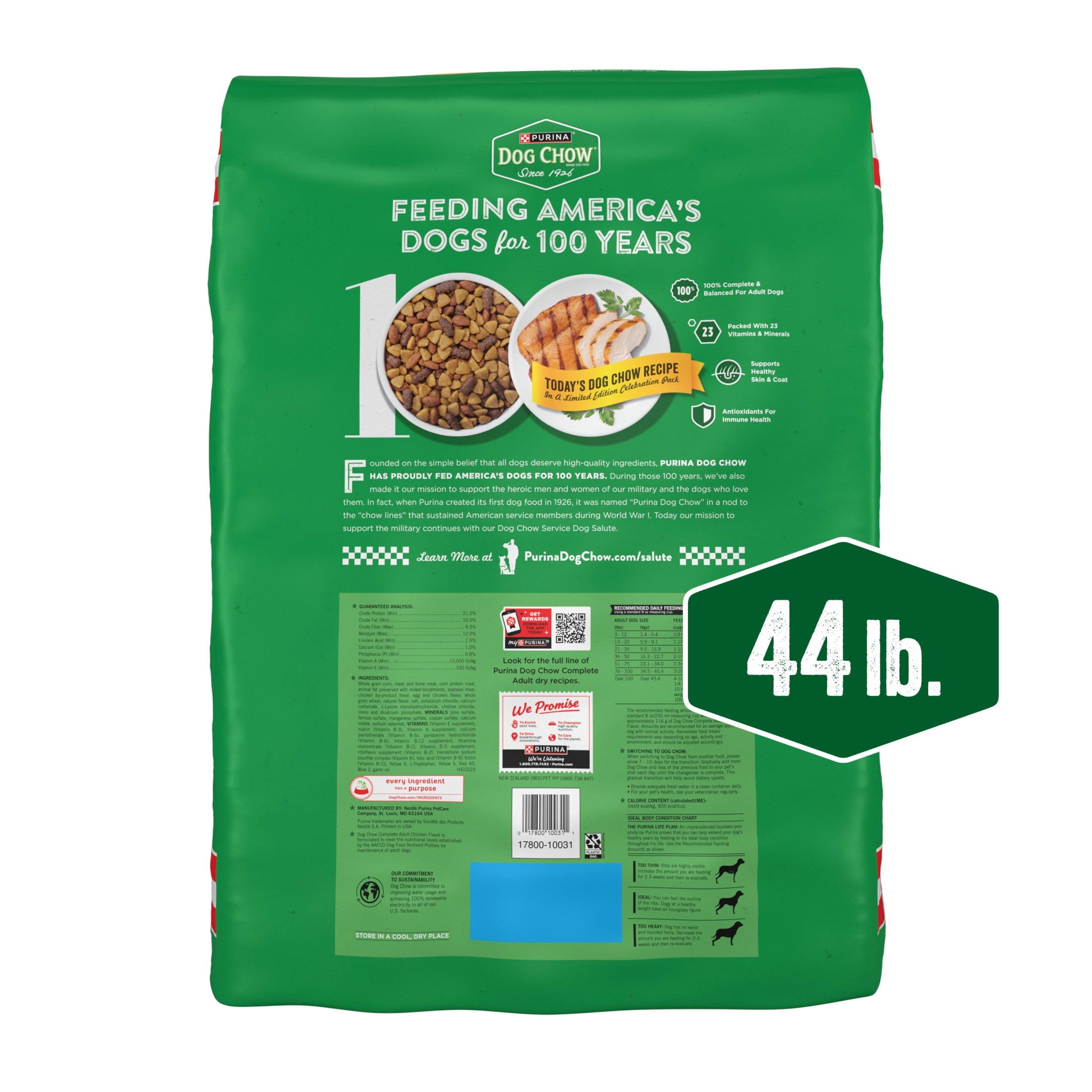 Purina Dog Chow Complete - Dry Dog Food for Adult Dogs High Protein, Real Chicken, 44 lb Bag - 2-Pack