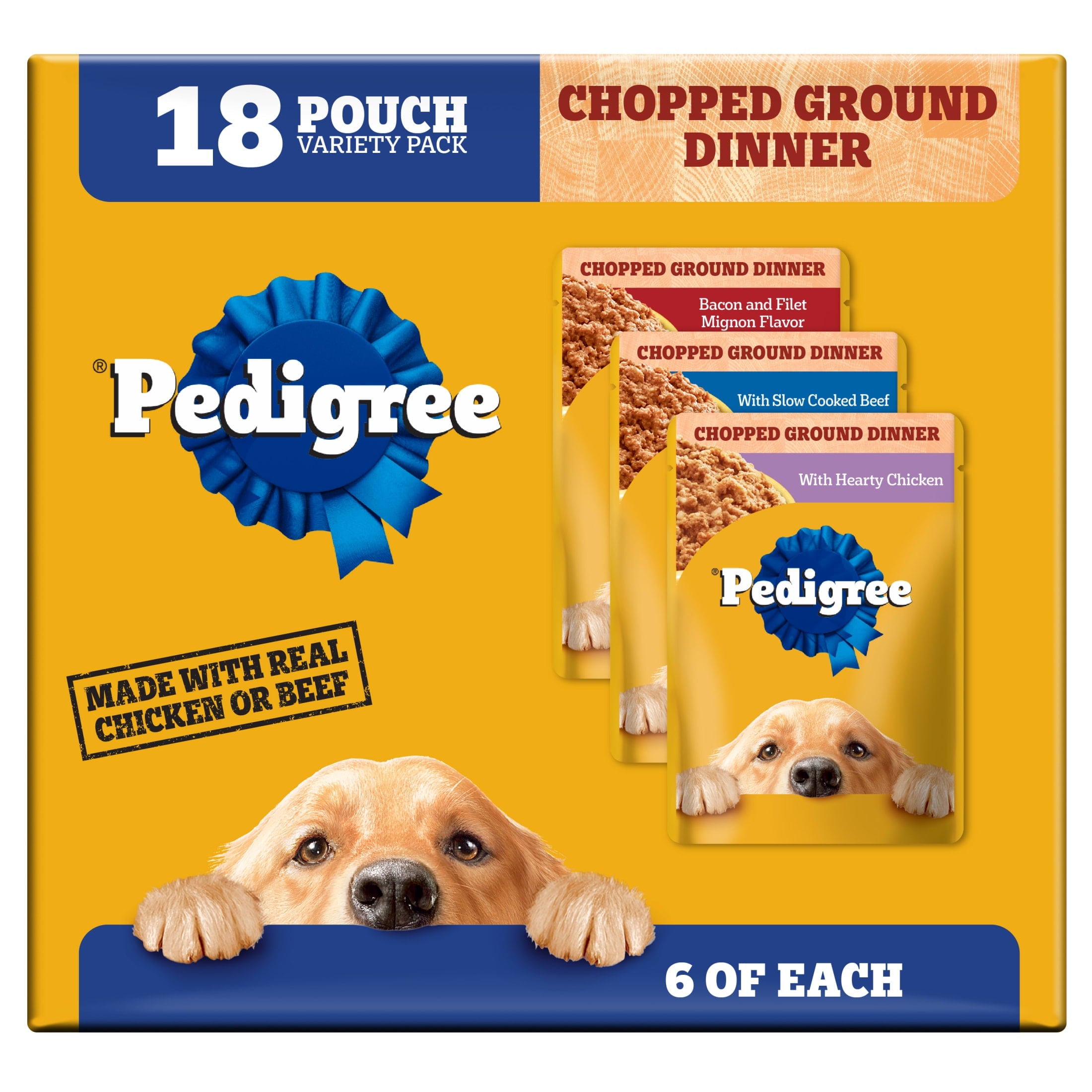 Pedigree Chopped Ground Dinner Slow Cooked Beef Variety Pack Wet Dog Food - (18) 3.5 Oz Pouches - 2-Pack